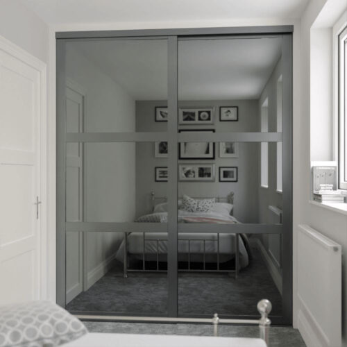 Graphite Shaker Sliding Wardrobe Doors - 2 Door Grey Mirror - Made To Measure Sliding Doors SpacePro