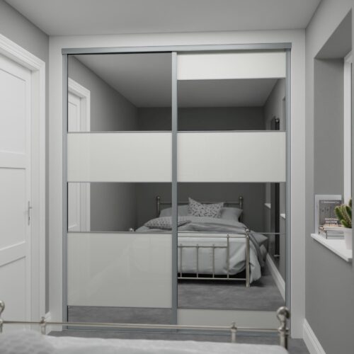 Silver Frame Heritage - Multi-panel Soft White Made to Measure Sliding Wardrobe Doors - 2 Doors Sliding Doors SpacePro