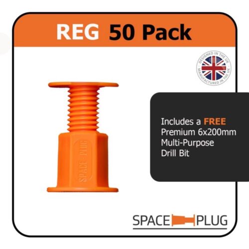 Space Plug Regular 50 Pack Including Drill Bit - 30-50mm Gaps Furniture Securing Plug Space Plug