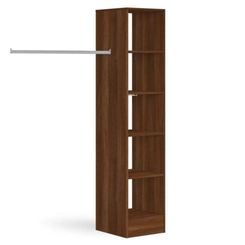 Space Pro Walnut Deluxe Tower Shelving Unit with 5 Shelves and Hanging Bars Shelving SpacePro 450mm
