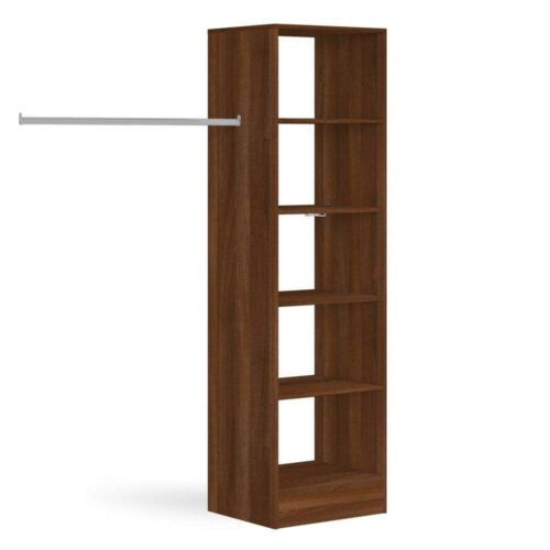 Space Pro Walnut Deluxe Tower Shelving Unit with 5 Shelves and Hanging Bars Shelving SpacePro 600mm