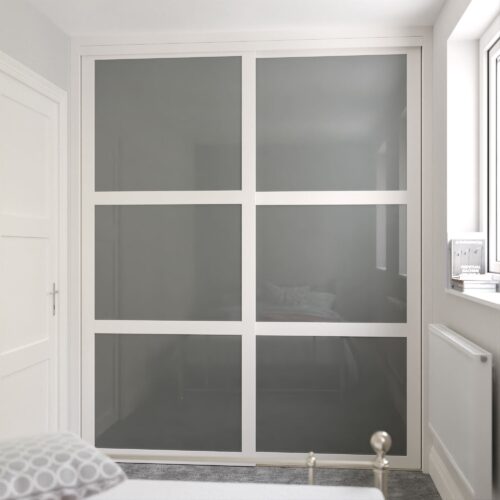 White Shaker Sliding Wardrobe Doors - 2 Door Grey Metal - Made To Measure Sliding Doors SpacePro